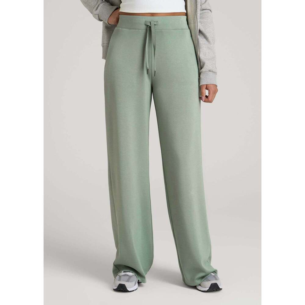 American Tall Pull-On Tie Waist Wide Leg Pants for Tall Women in Seagrass Size L